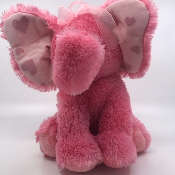 Russ Berrie Plush Pink Fluffy Elephant With Big Ears W/ Heart Fannie Stuffed Toy - Picture 3 of 10